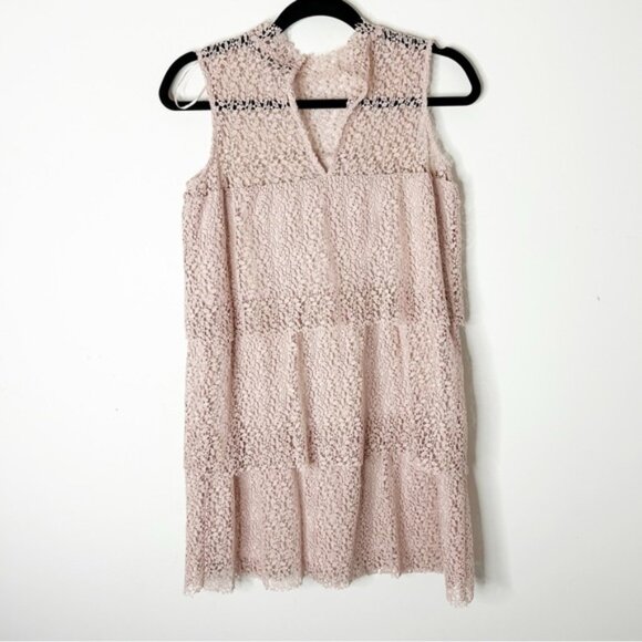 ZARA Women's Mini Dress Lace Crochet Tiered layers Romantic Pink nude Size XS - Picture 6 of 16